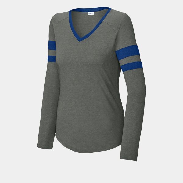 Women's Halftime Stripe Long Sleeve V Neck Tee Thumbnail