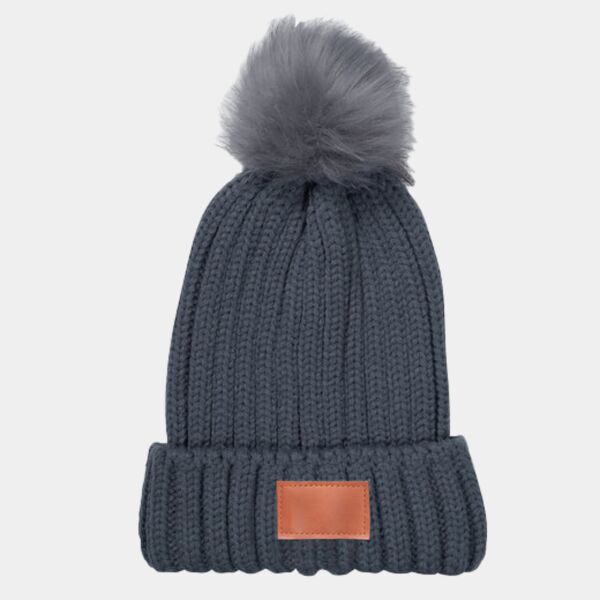 Three-Piece Rib Knit Fur Pom Winter Set Thumbnail