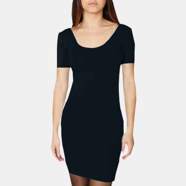 rsa8340 Cotton Spandex Jersey Double-U Neck Mini Dress Thumbnail